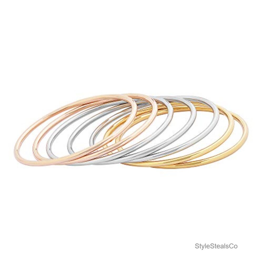 Stainless Steel Stackable Bangle Bracelet Set Of … - image 2
